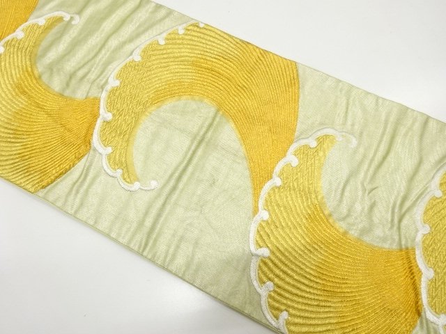 JAPANESE KIMONO / ANTIQUE FUKURO OBI / SILK / WOVEN RAGING WAVES